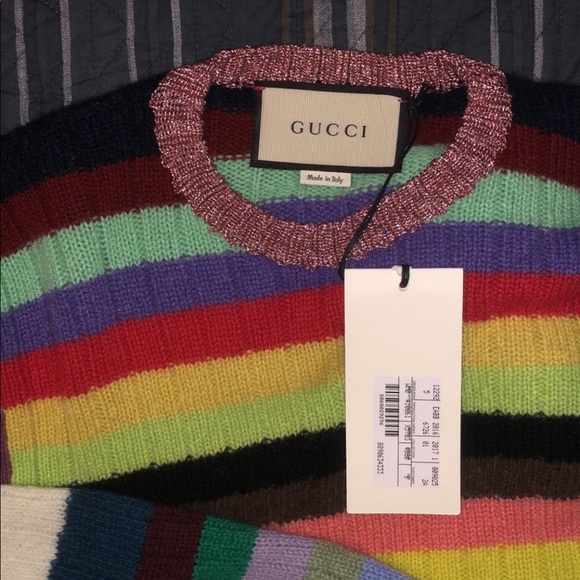NWT GUCCI RAINBOW STRIPED CASHMERE WOOL SWEATER 🌈 - Picture 7 of 11